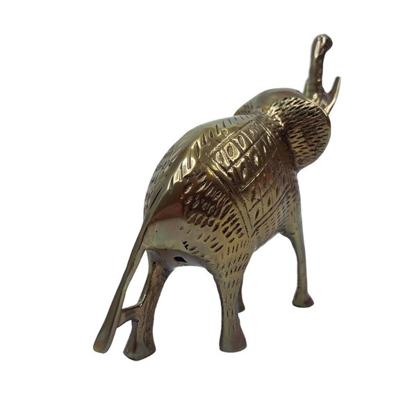 Solid Brass Elephant Sculpture 5" Figurine Trunk Up Good Luck Nice Detail - Picture 3 of 12